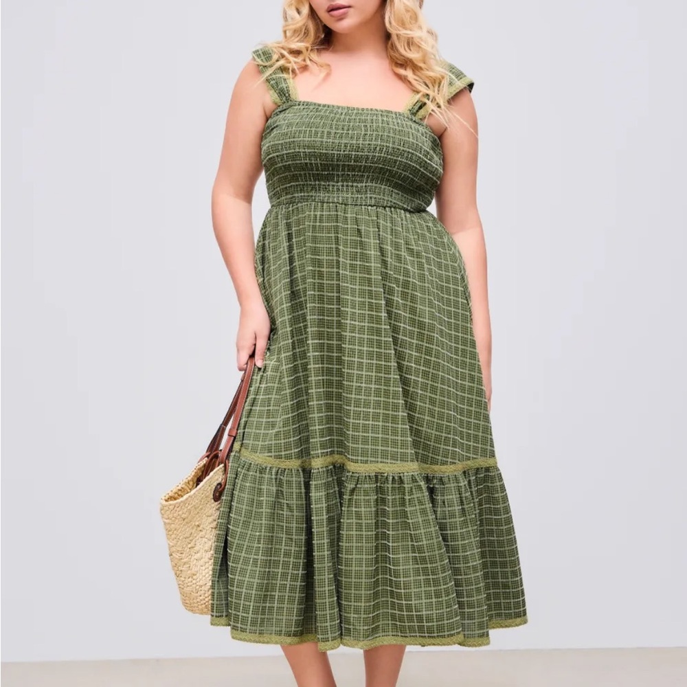 Green Checkered Sleeveless Cider Dress